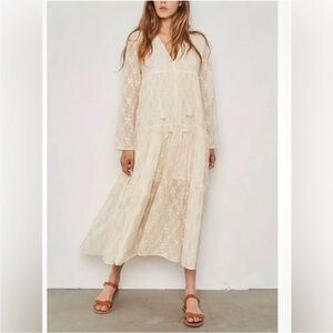 Christy Dawn Paloma Cream Ivory Lace Floral Embroidered‎ Tiered Maxi Dress XS/S